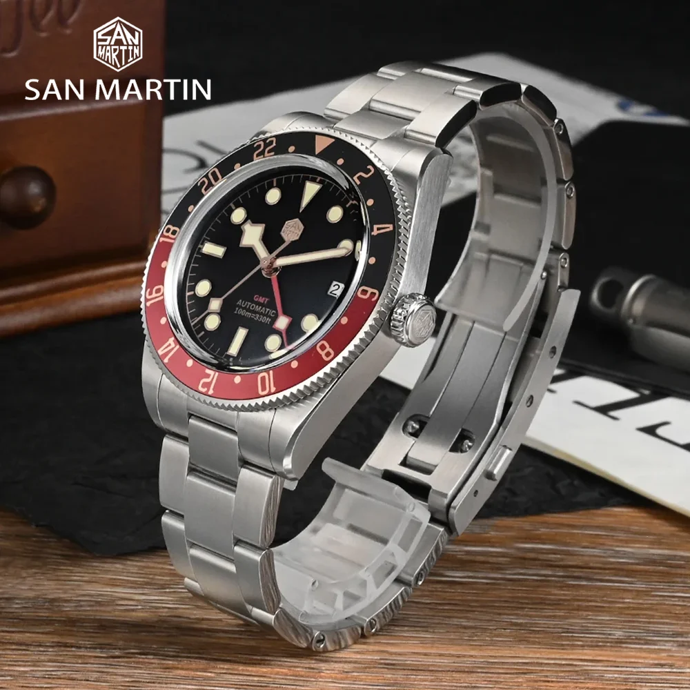 San Martin Original 39mm Classic Retro Mens GMT Automatic Mechanical Watch Luxury Sapphire NH34  3H Date Waterproof 100m Watches