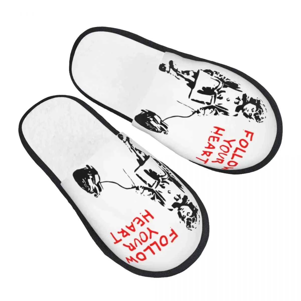 Banksy Follow Your Heart Guest Slippers for Bedroom Women Custom Print Street Pop Art House Slipper