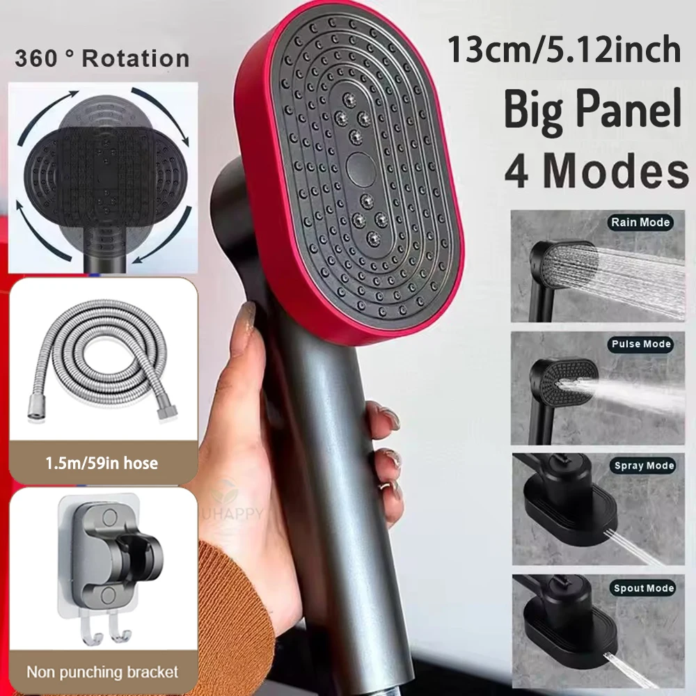 Juego de cabezal de ducha ajustable con 4 modos de chorro 360 °   Cabezal de ducha de alta presión con pulverizador portátil de rotación con manguera, accesorios de baño