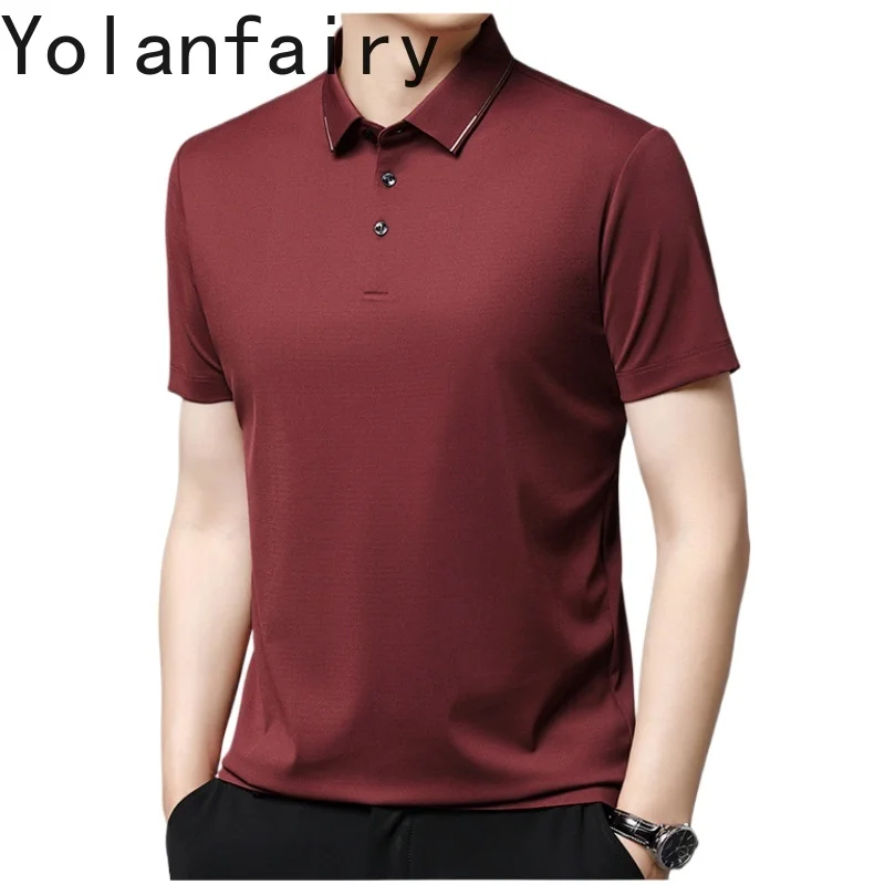 YOLANFAIRY 3.1% Mulberry Silk Polo Shirt Tshirts for Men Short Sleeve T Shirt Men Summer Fashion Tops Men Clothing Polo Hombre