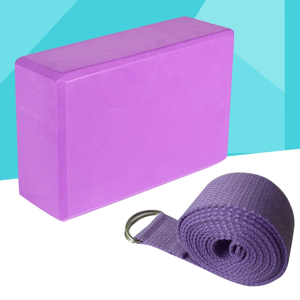 Yoga Blocks and Yoga Strap Set EVA Comfortable Firm Blocks with Lightweight Suit for Yoga Pilates Lovers(Purple)