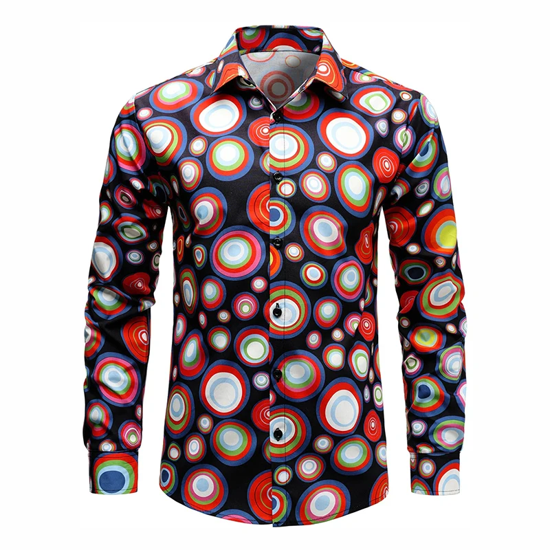 80s retro bolinhas formal camisa masculina impressão 3d design manga longa lapela camisas paisley padrão popular 2026 férias arte camisa