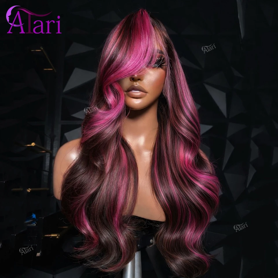 

Black Highlight Pink 13x4 13x6 Lace Frontal Body Wave Human Hair Wigs Pre Plucked Transparent Lace Front Brazilian Wig for Women