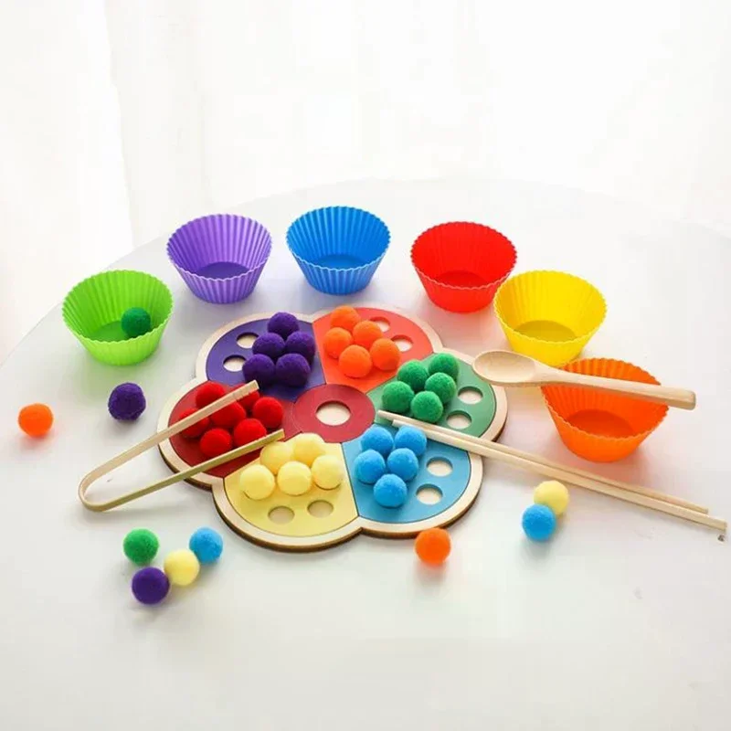 木製モンテッソーリおもちゃ花の形レインボーボード子供細かい運動能力教育玩具赤ちゃん色分類感覚玩具子供ギフト