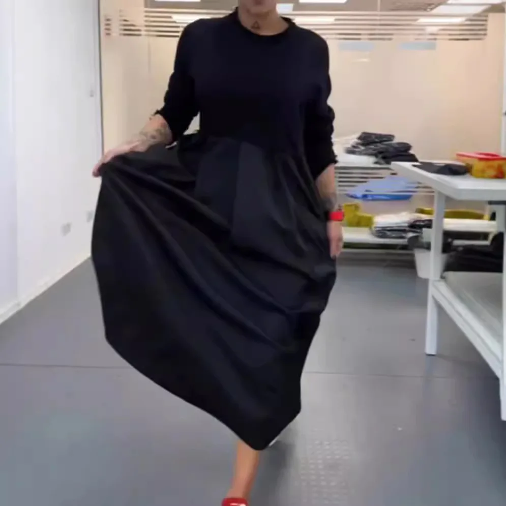 

Платья женские осенние длинные платья Vestidos Basic A Line с высокой талией и круглым воротником, однотонное повседневное офисное женское платье макси 2025