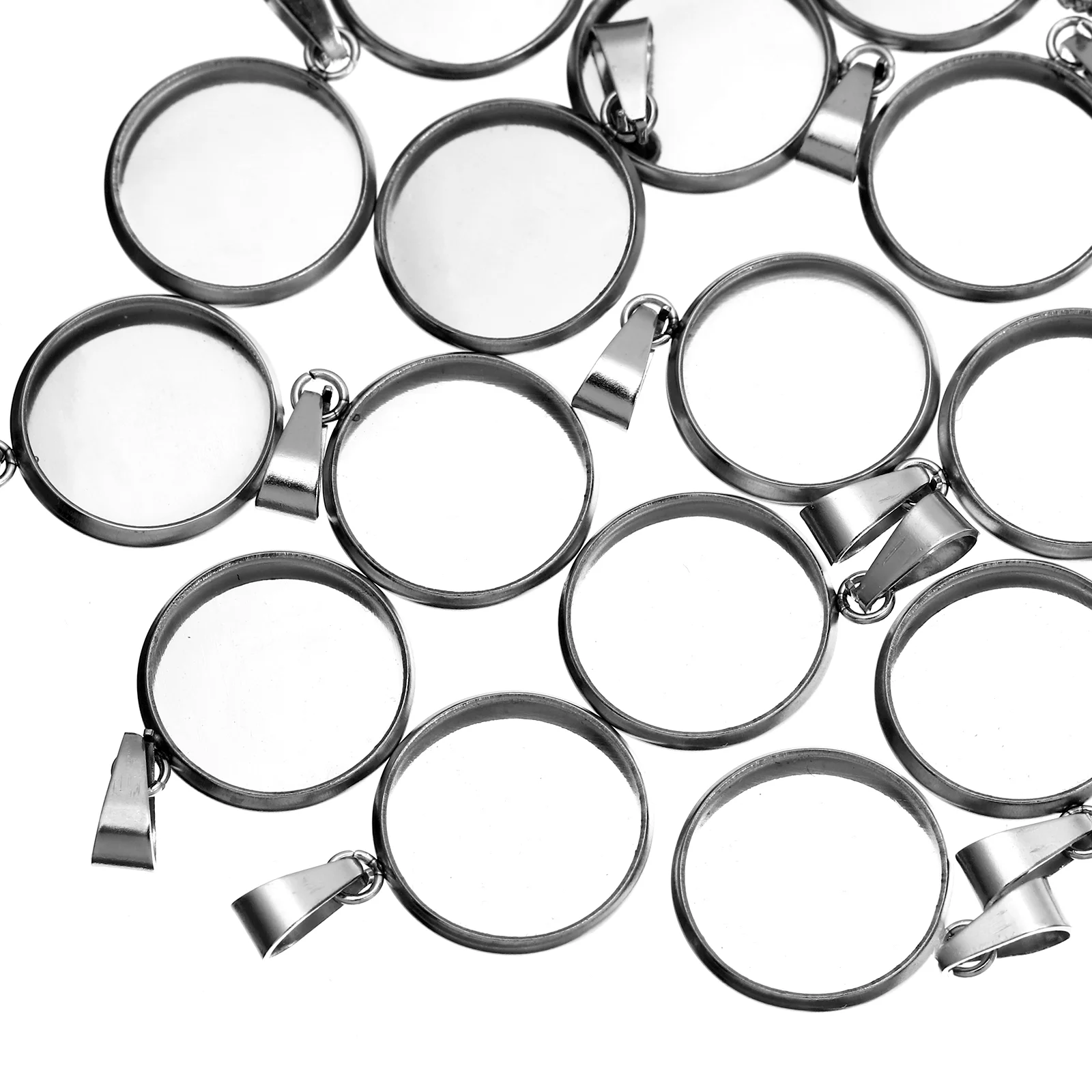 20 Pcs Pendant Trays DIY Holder Jewelry Round Cork Base Necklace Stainless Steel