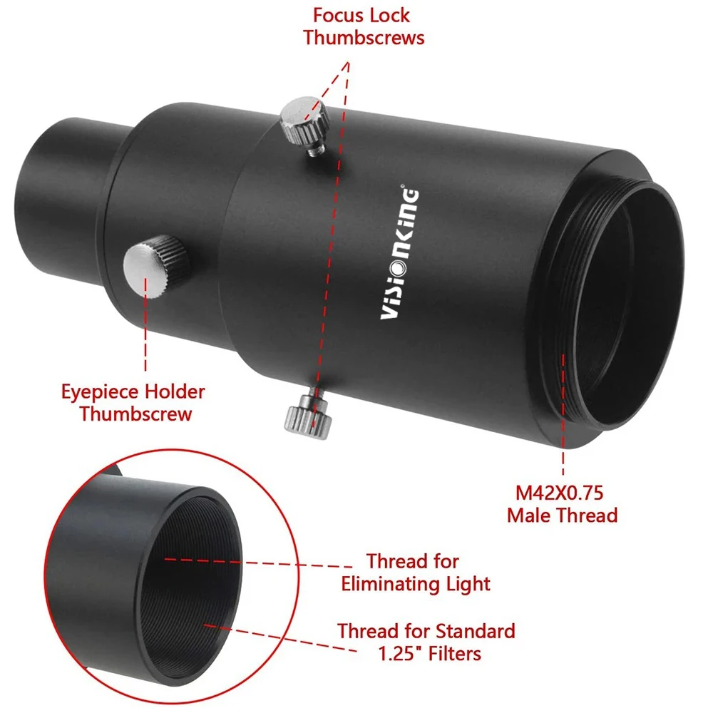 Visionking الألومنيوم 1.25 "تمديد أنبوب محول T حلقة تلسكوب فلكي متصل كاميرا العدسة-الإسقاط التصوير الفوتوغرافي
