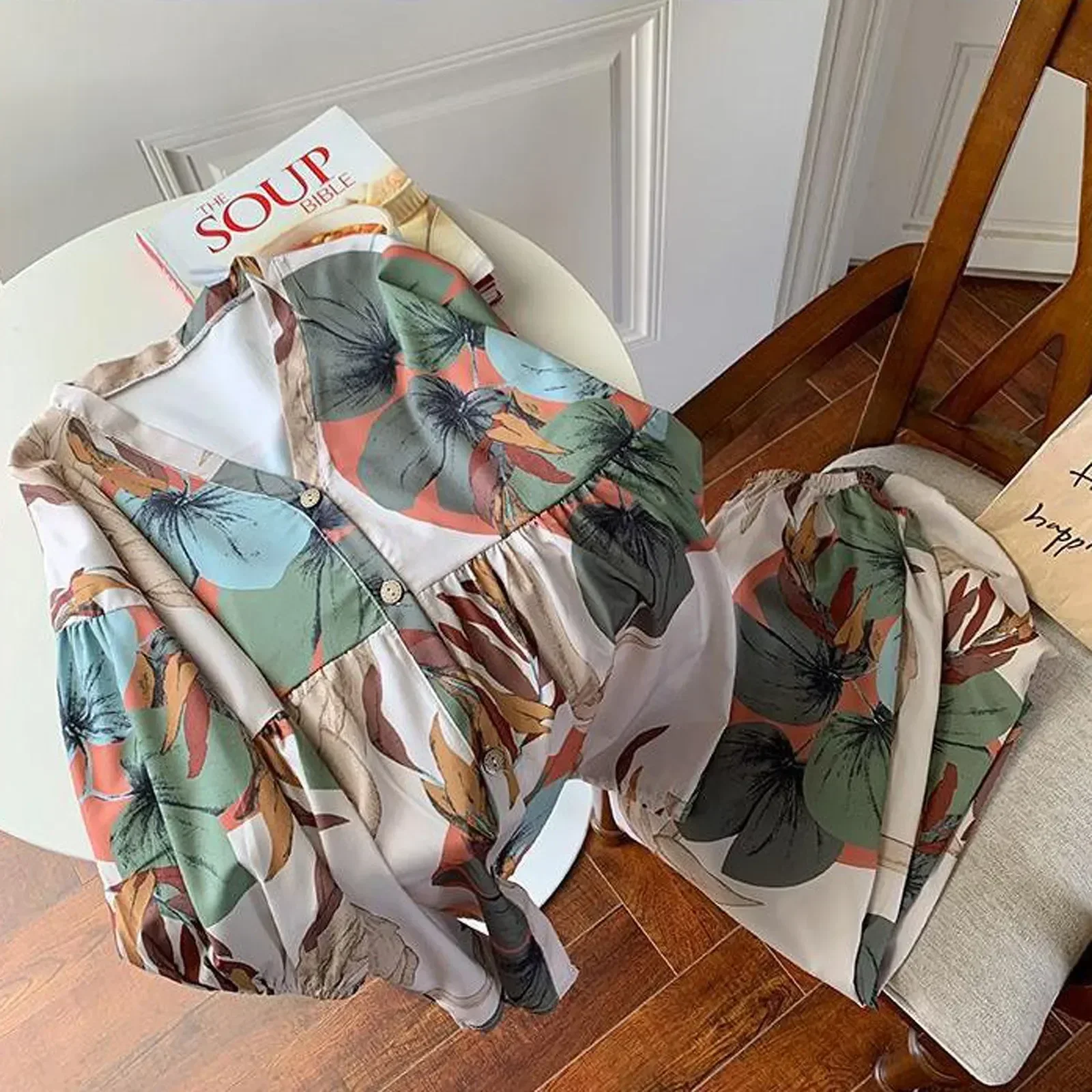 Conjunto para el hogar, conjunto de gran tamaño, camisa de pijama informal larga holgada a la moda para mujer, pantalones 2023, dos piezas con ropa