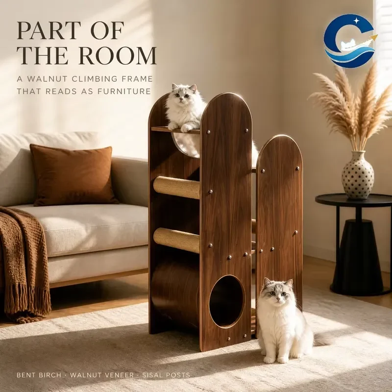 Solid wood cat tree with cat nest, multi-functional cat house, living room storage rack, integrated pet supplies storage rack