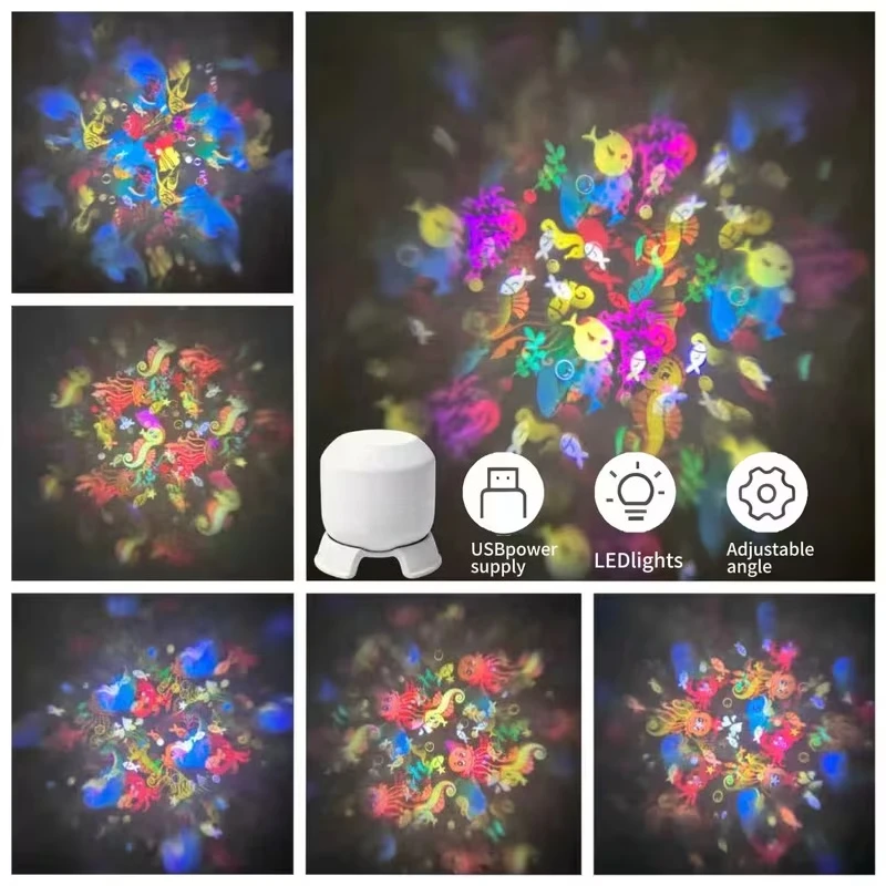 Mini Marine Night Light, 360° Rotating Fish & Bubble Projection, Soothing USB Lamp for Kids' Room, Calming Sleep Companion Gift