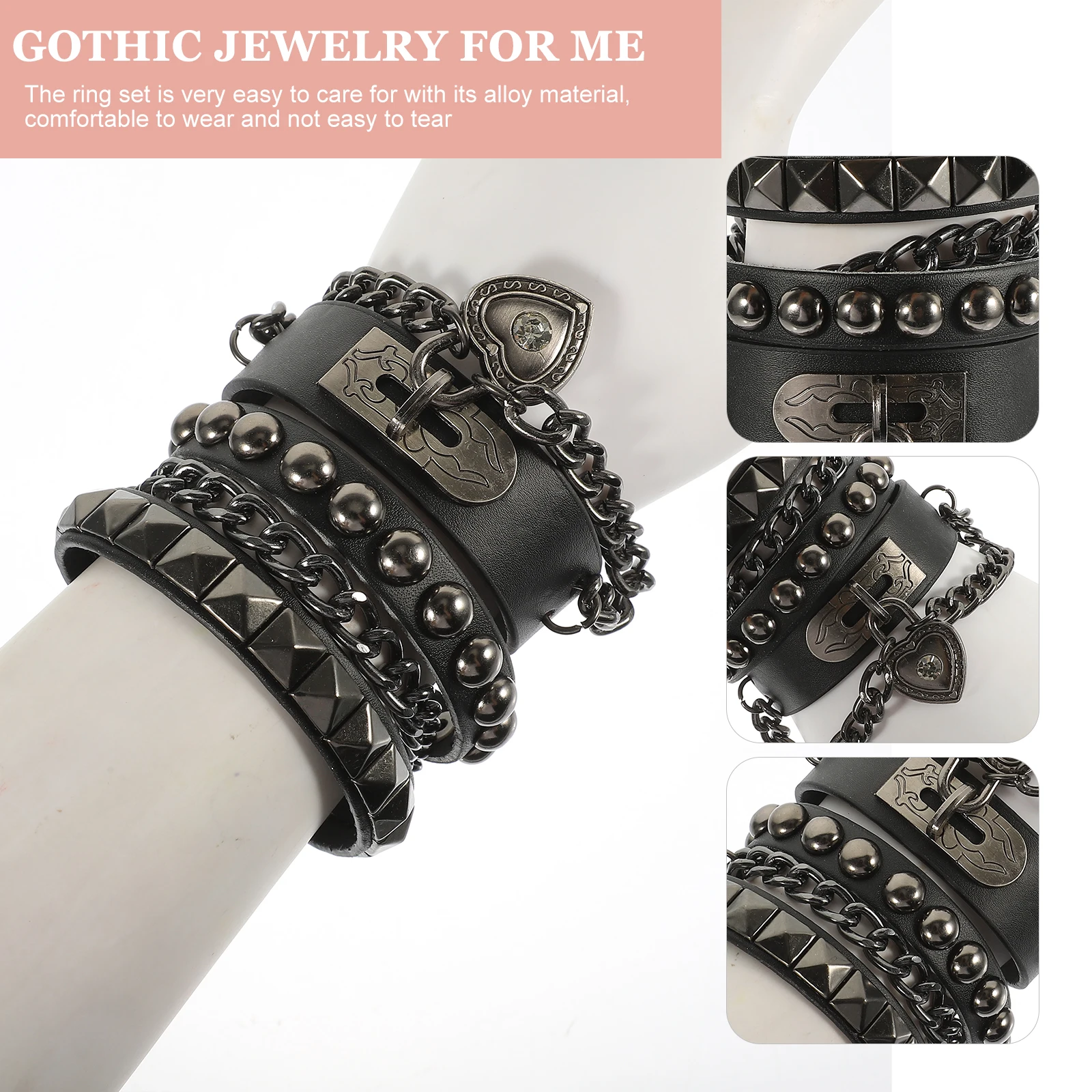 Braccialetti a catena da 2 pezzi gotici per braccialetti punk a forma di cuore per accessori gotici