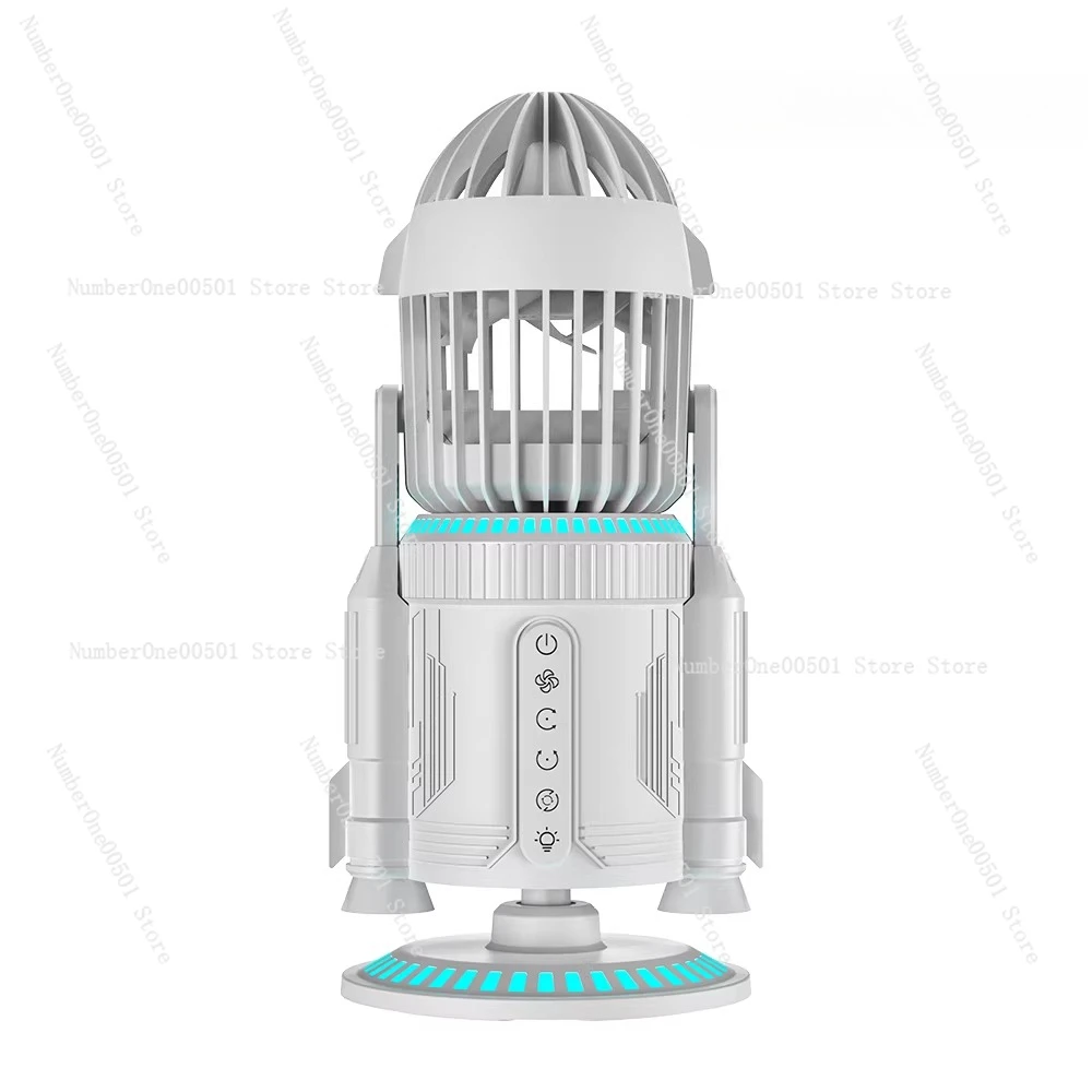 

Воздухоохладитель в форме ракеты с распылителем тумана RGB Настольный вентилятор Двойной вентилятор Тихий офисный вентилятор