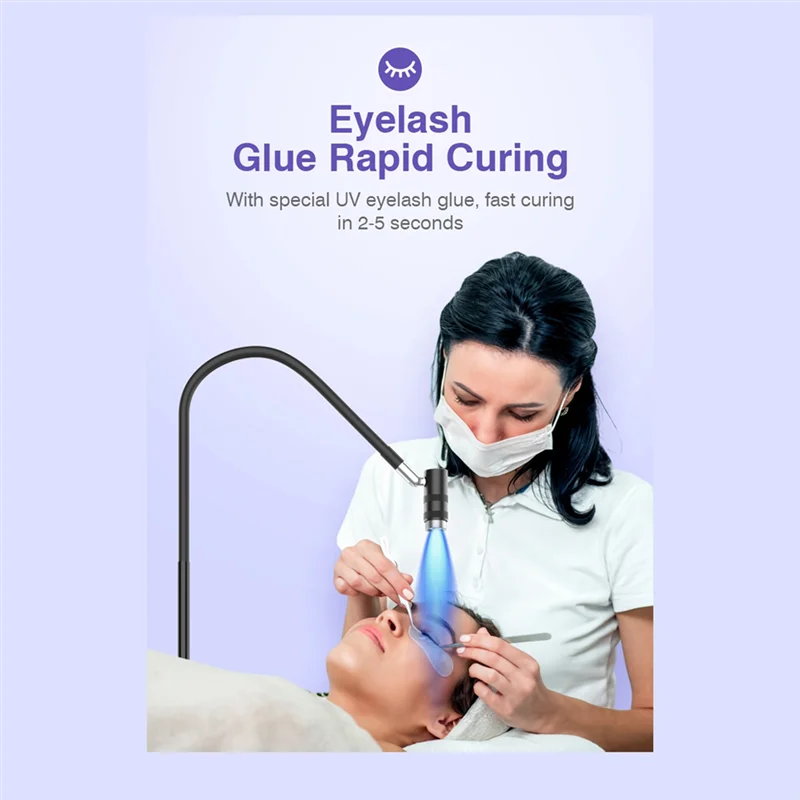 Lampe à cils A47F-UV 6W - Extension de cils et sèche-ongles, 360 °   Col de cygne flexible, lumière de polymérisation à colle UV pour utilisation en salon