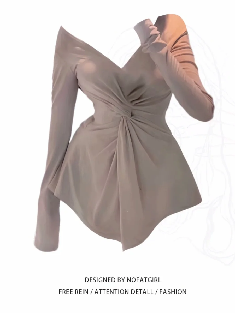 

plus Size Women's Long Sve V-Ne T-irt Slim Fit Korean Sle Commute Faion Early Autumn Faionable Versatile Top