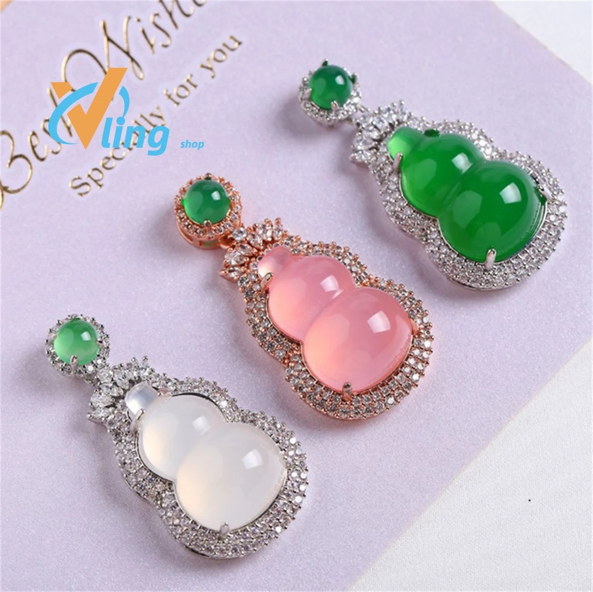 

Chalcedony 925 Silver Inlaid Gourd Pendant Green Pink Agate Powder White Ice Women's Simple Jewelry Versatile Fashion Gift