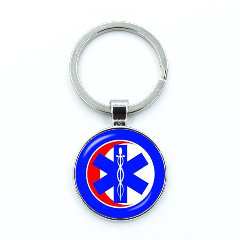 Emergency Medical Technician Paramedic Symbol Glass Pendant Keychain Jewelry Charm Bag Souvenir Key Ring