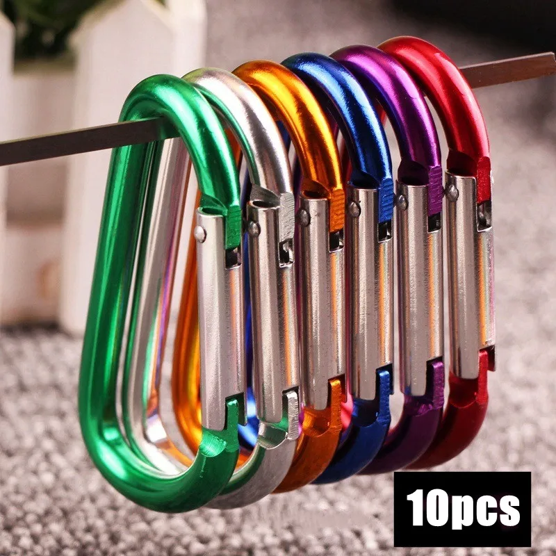 10Pcs Mini Carabiner Spring Clip Aluminum Alloy D Shape Keychain Snap Hook Buckle for Outdoor Camping Backpack Bottle Daily Use