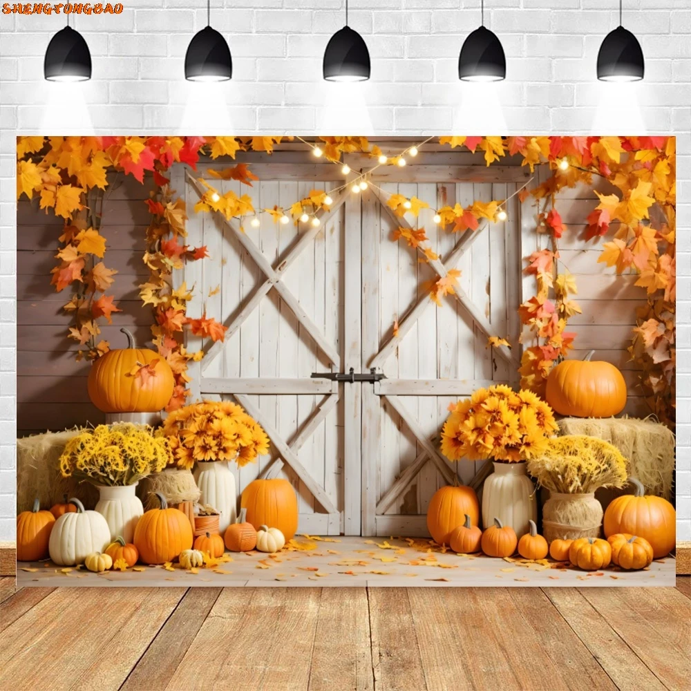 Harvested ฤดูใบไม้ร่วงฉากหลังสําหรับถ่ายภาพภายใน Golden Fall ฟักทองดอกไม้ Baby Shower ผู้ใหญ่เด็กภาพพื้นหลัง