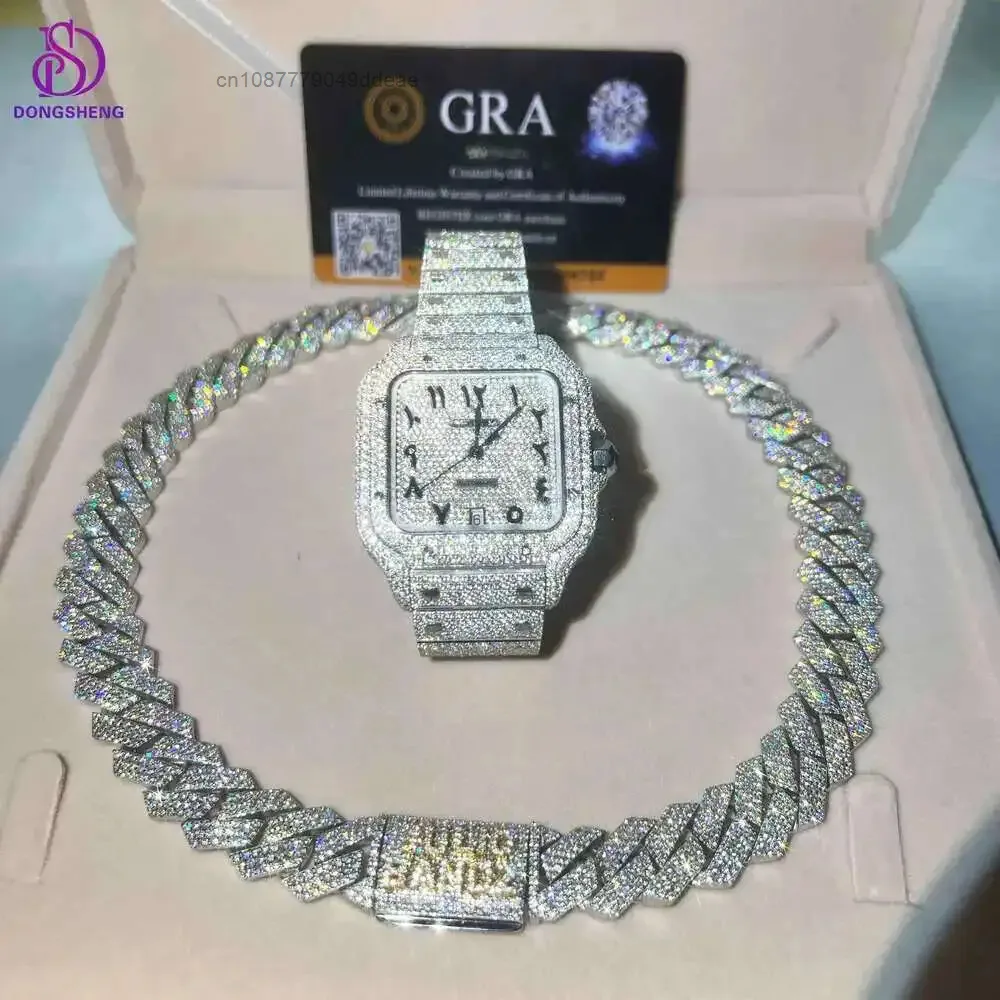 High Quality 925 Sterling Silver Fashion Jewelry Necklace 13mm 14mm 15mm Hip Hop Iced Out Vvs Moissanite Cuban Link Chain.