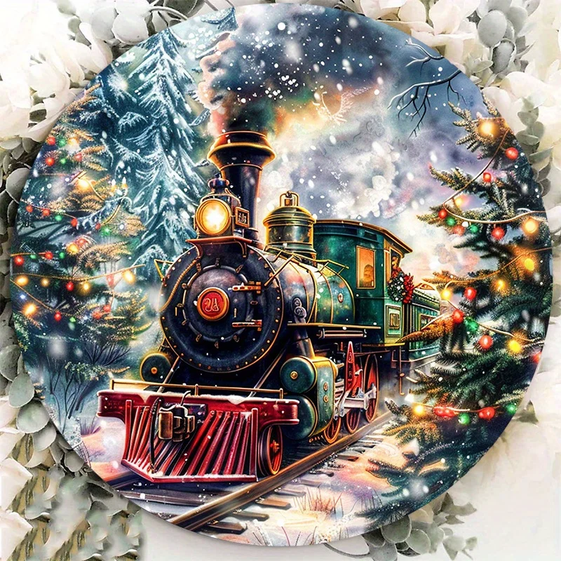 

Enchanting Christmas Train 8x8" Round Aluminum Sign - UV & Scratch Resistant, Easy-Hang Outdoor/Indoor Decor wall room decor