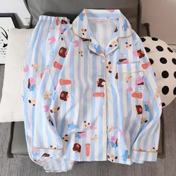 Sweet Cute Bear Print Kawaii Women's Pajamas Set New Autumn Casual All-match Two-pieces Pajamas Set V-neck Korean Sleepwear