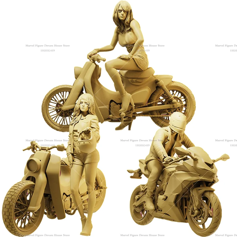 

1/64 Scale Miniature Scene Dolls Un-panited White Figure Mini Micro Female/Male Model Retro Underbone Motorcycle‌ Sportbike