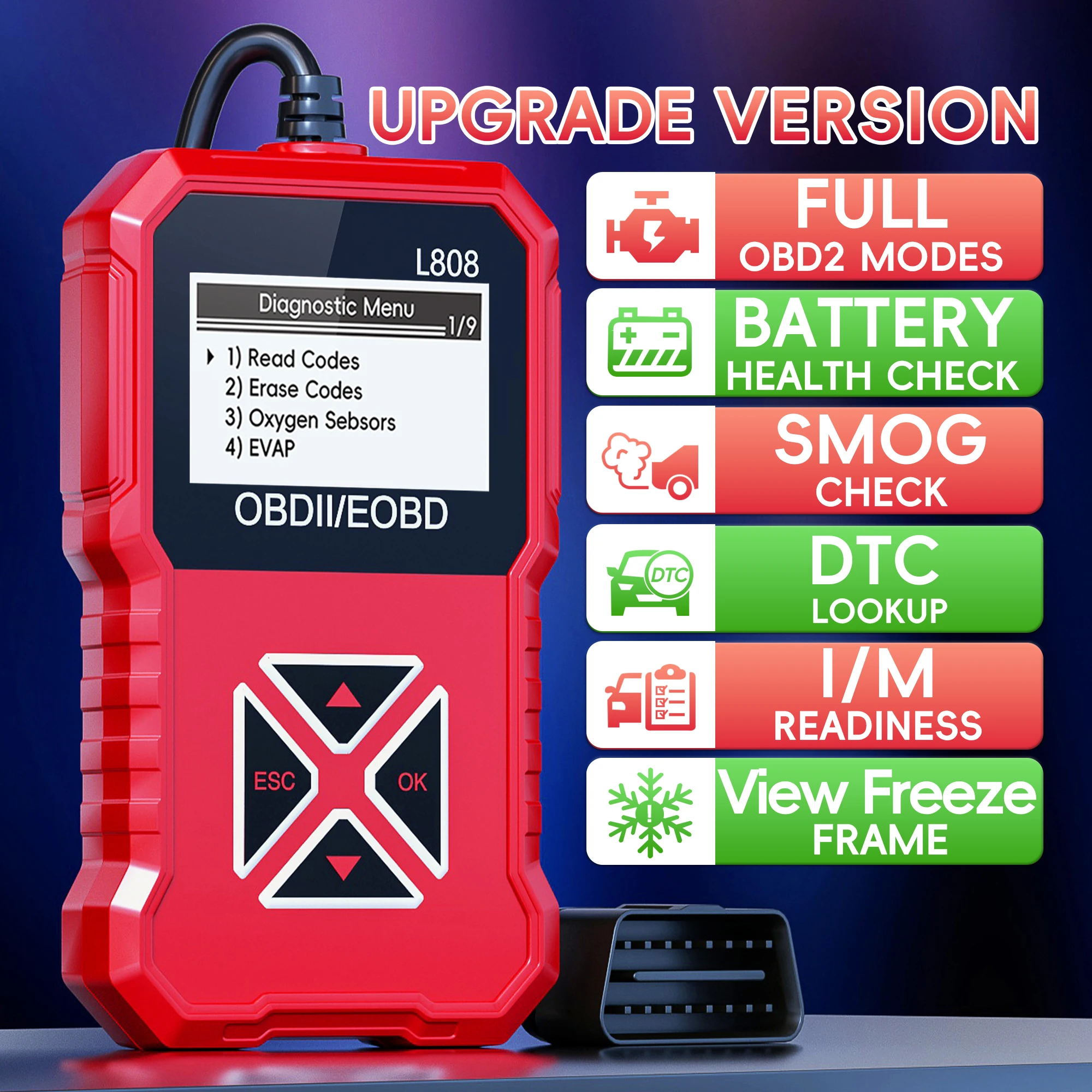 OBD2 Scanner, Enhanced OBD II Auto Code Reader, Car Diagnostic Scan Tool Vehicle Check Engine Light Analyzer for All OBDII Vehic