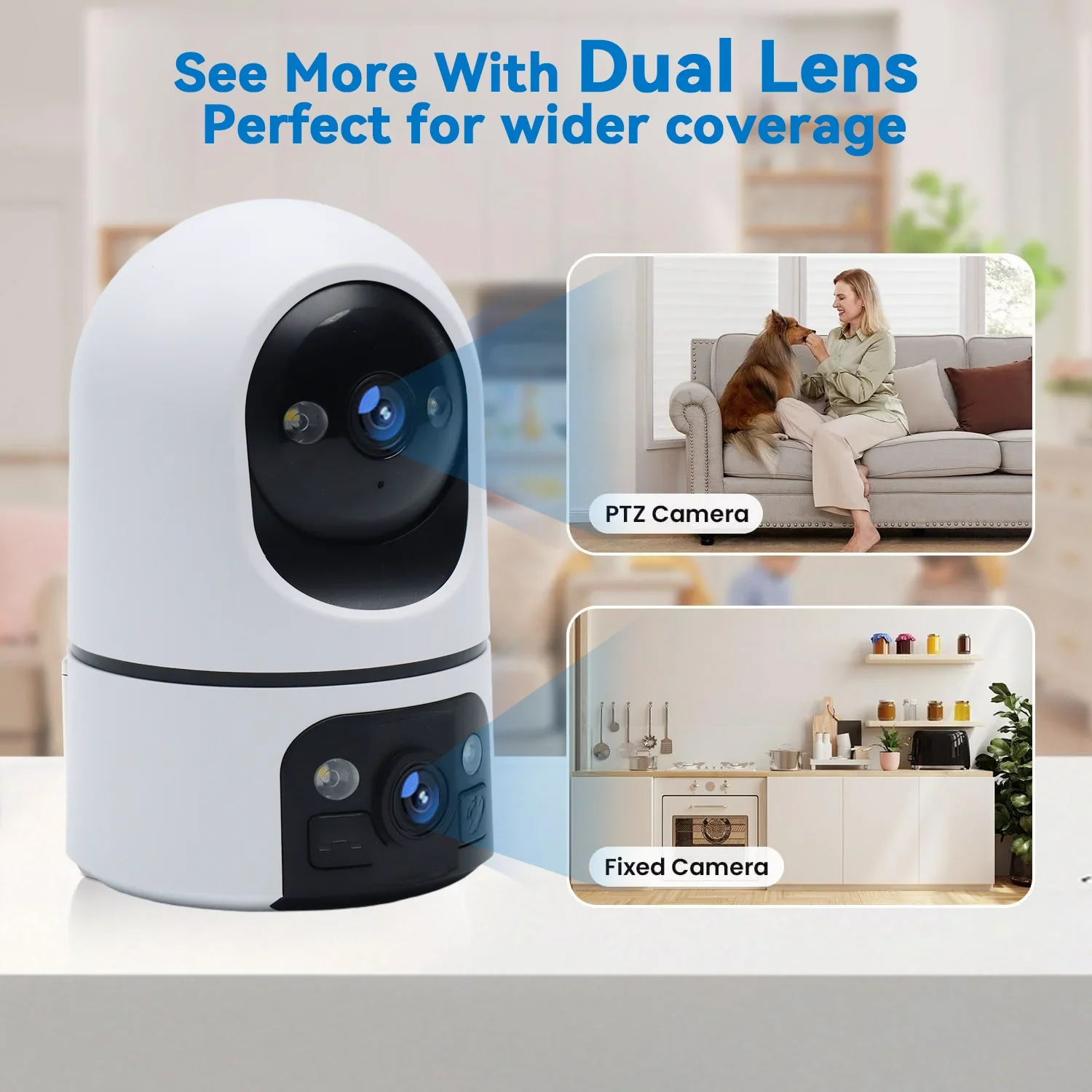 5K HD Dual Indoor Camera Smart Full-color Night Vision Wide Dual Lens Human & Pet Detection One-Touch Call Monitor