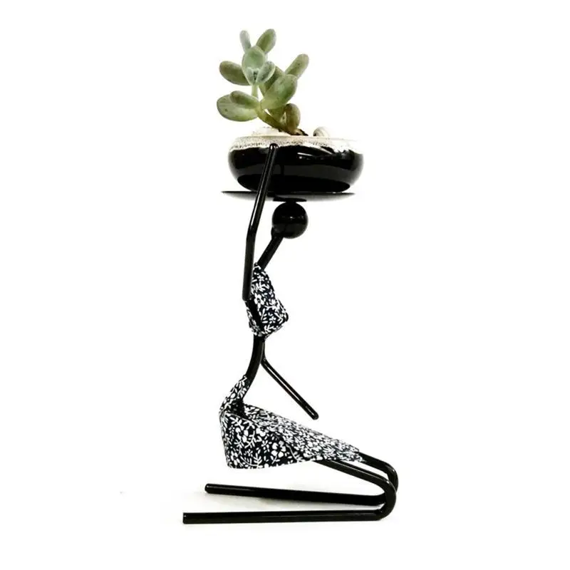 652F Durable Metal Flower Pot Anti Corrosion Stable Rustproof African Woman Pot Tabletop Ornament for Home Office