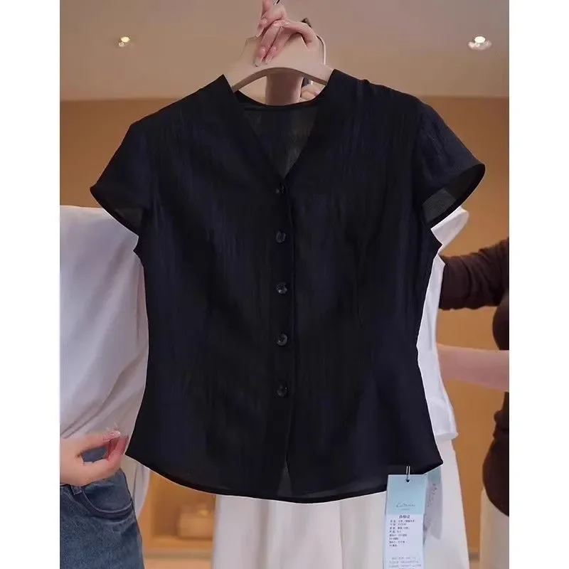 

Bla ort Sve Ice Silk irt Women's Summer Thin Large Size Faionable Slimming Age-Defng Meat-Covering Korean Sle ...