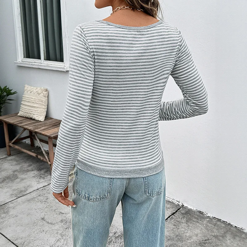 

Autumn Base Simple Home Casual Comfortable Striped Pullover T-shirt Top for Women Shirts for Women Tshirt Vintage