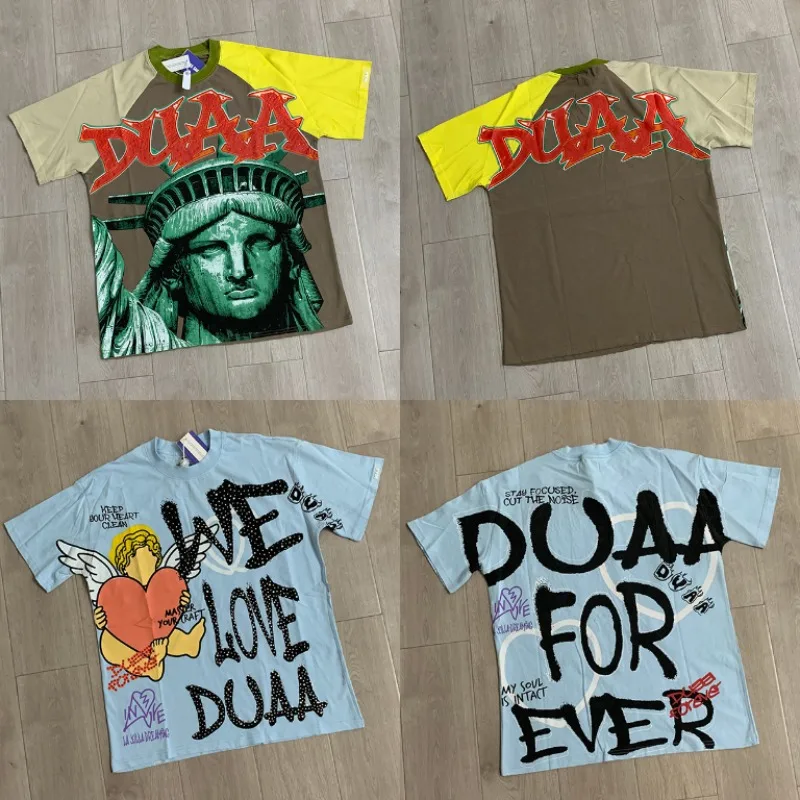 New Arrival DUAA Streetwear T Shirt Men Statue of Liberty Theme Print Raglan Short Sleeve Casual Hip Hop Top