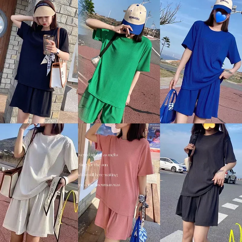 Cotton Women's Summer Suit with Shorts and Top Classic Casual Oversize Two-piece Set Tracksuit Shorts and T-shirt for Women 2023