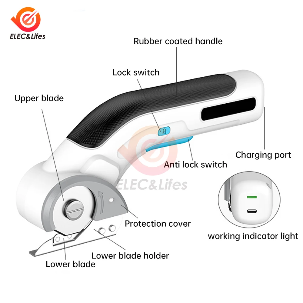 Multifunctional Electric Scissors Fabric Cutting Machine Leather Scissors With Tungsten Steel Blades 3.6V USB Rechargeable Tool