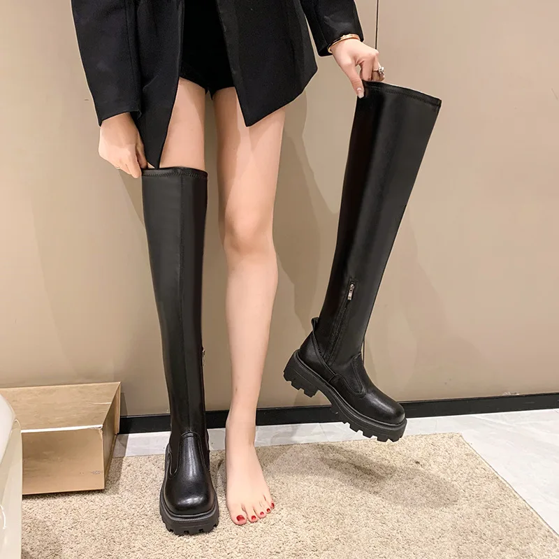 مرونة الساق إصلاح فوق الركبة الأحذية النسائية محيط أنبوب كبير التخسيس فارس الأحذية سميكة القاع لا قطرة أنبوب أحذية طويلة