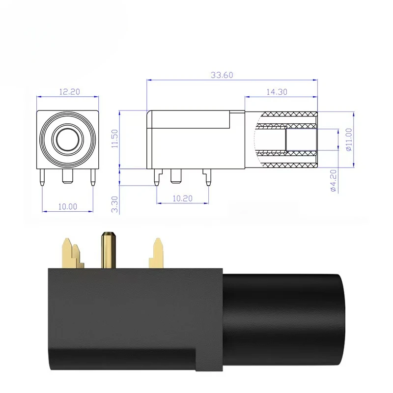 5 uds conector Banana cobre puro chapado en oro 4MM 90 grados Panel PCB seguridad PA caja moldeada alta corriente 24A 1000V J.40016