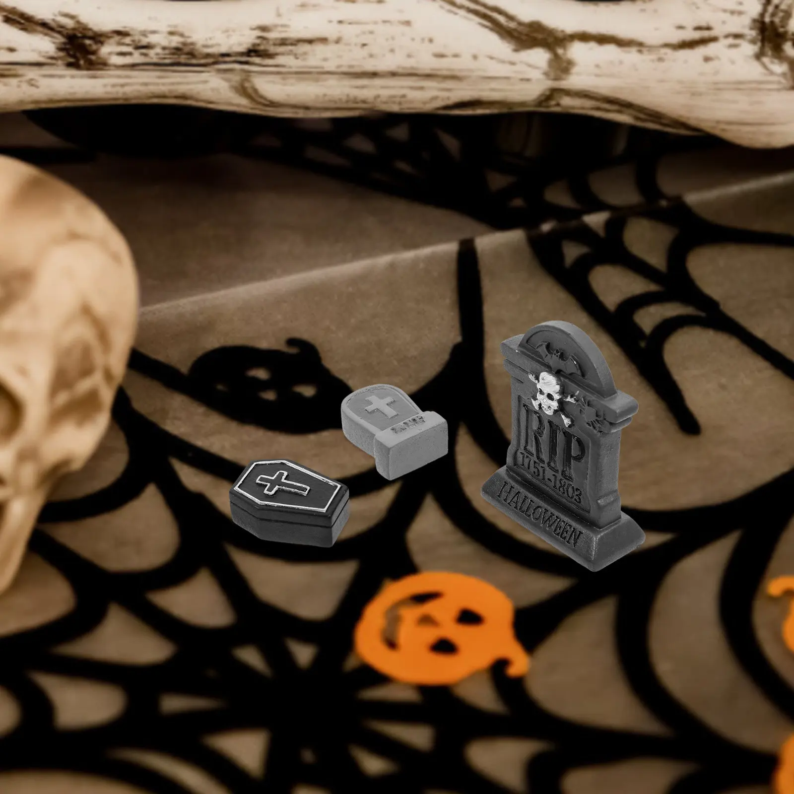 6Pcs Reusable No Fade Mini Tombstone Halloween Decor Resin Headstone Prop for Festival Gathering Spoof Activity Spooky Graveyard