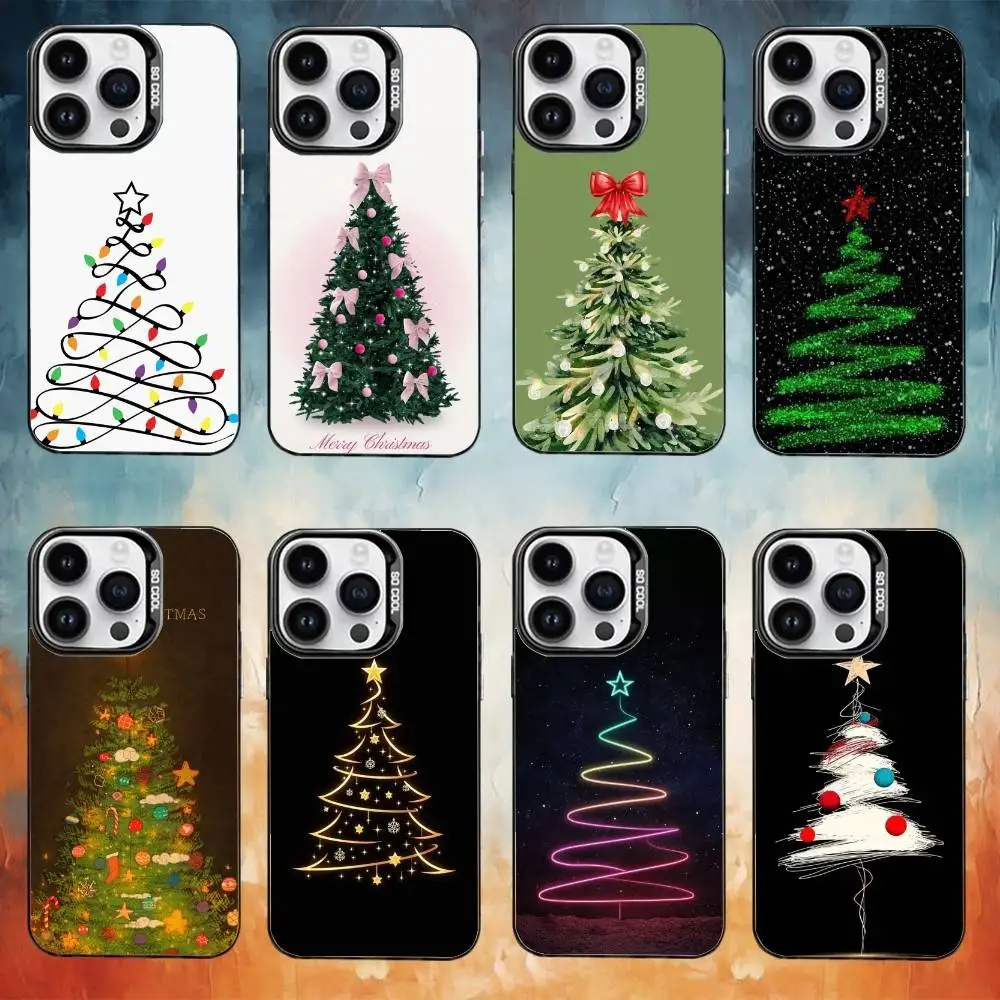 

Merry Christmas Tree Phone Case For iPhone 17 16 15 14 13 12 11 Pro Max Plus Silver Matte Black Cover