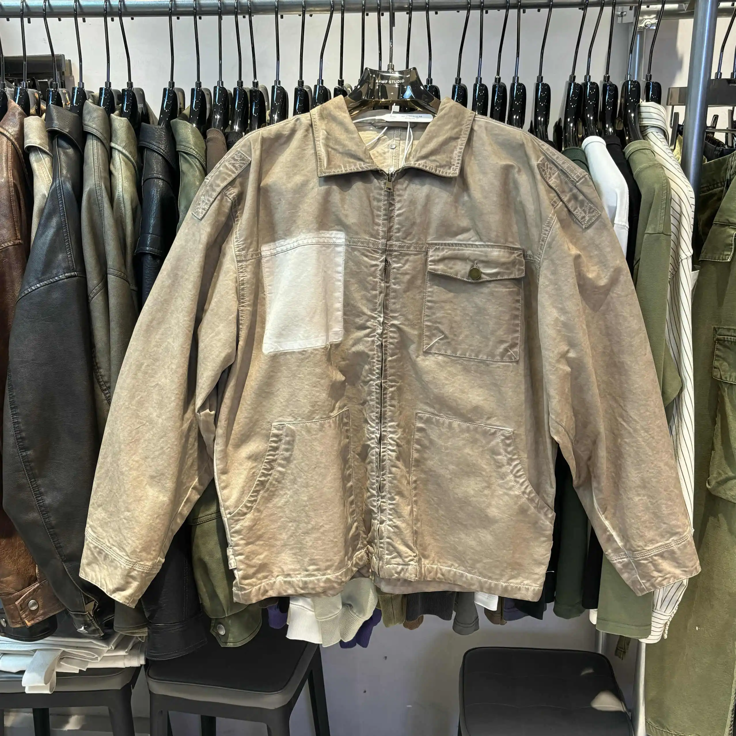 

Real Photos Vintage Khaki Jackets Washed Dirty Men Women Plus Size 4XL Coats 25ss dongguan ss