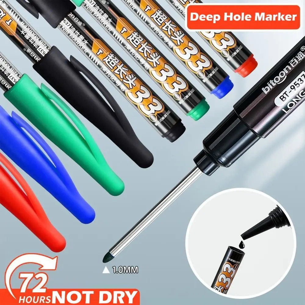 5pcs/set Oil-Based Ink Long Head Marker Pens Waterproof 33mm Deep Hole Deep Hole Markers Multi-Purpose Woodworking Markers