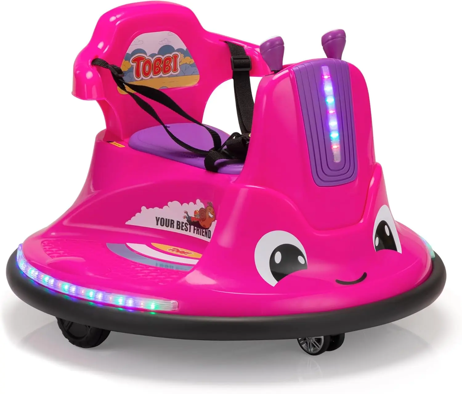 Toddlers Electric Ride-On Caracol Shape Bumper Car com controle remoto, brinquedo do bebê, adesivos engraçados DIY para crianças, rotação de 360 graus, 12V