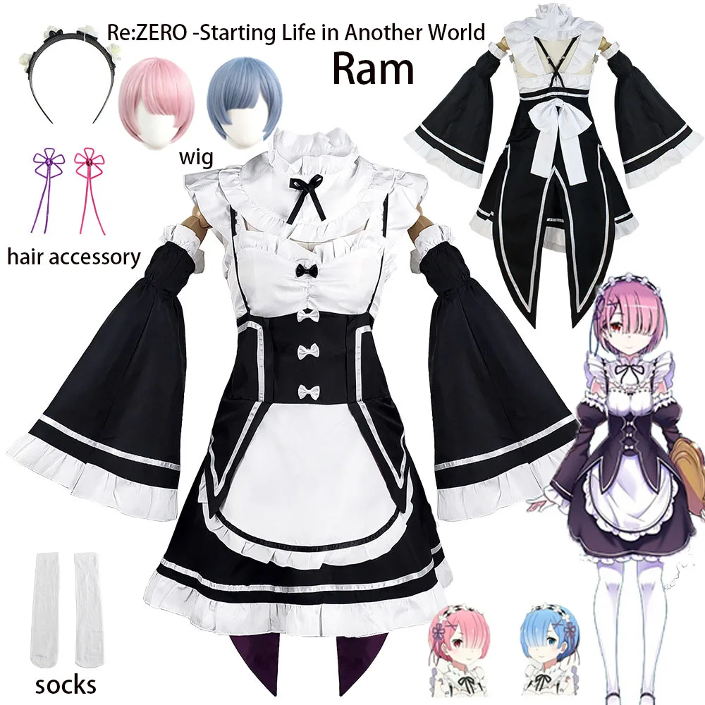 Re: Zero Rem Dienstmädchen-Outfit, komplettes Set mit Damenbekleidung im Lolita-Dienstmädchen-Stil, geeignet für Halloween, Anime-Ausstellungen, Anime-Rollenspiele
