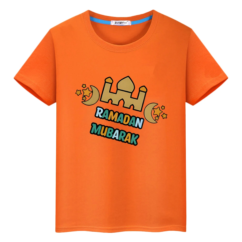 

Kids With Moon Clothe Print T-Shirt Ramadan Mubarak Boys Anime Tees Happy Ramadan Kareem Muslim Tops Festive Outfit y2k clothes