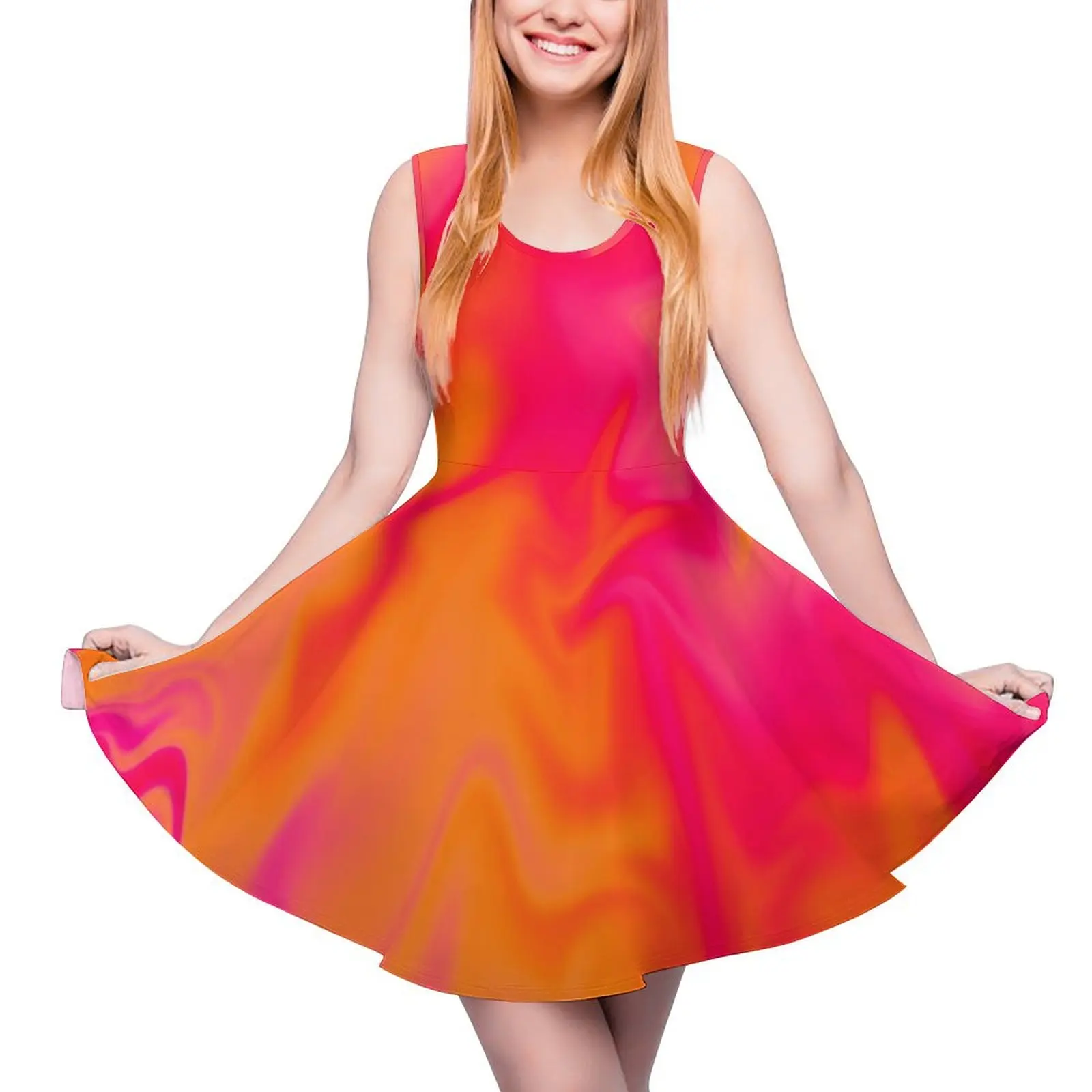 

Pink, Orange, and Red Marble Fusion Design Sleeveless Dress women dress elegant party dress for women 2024