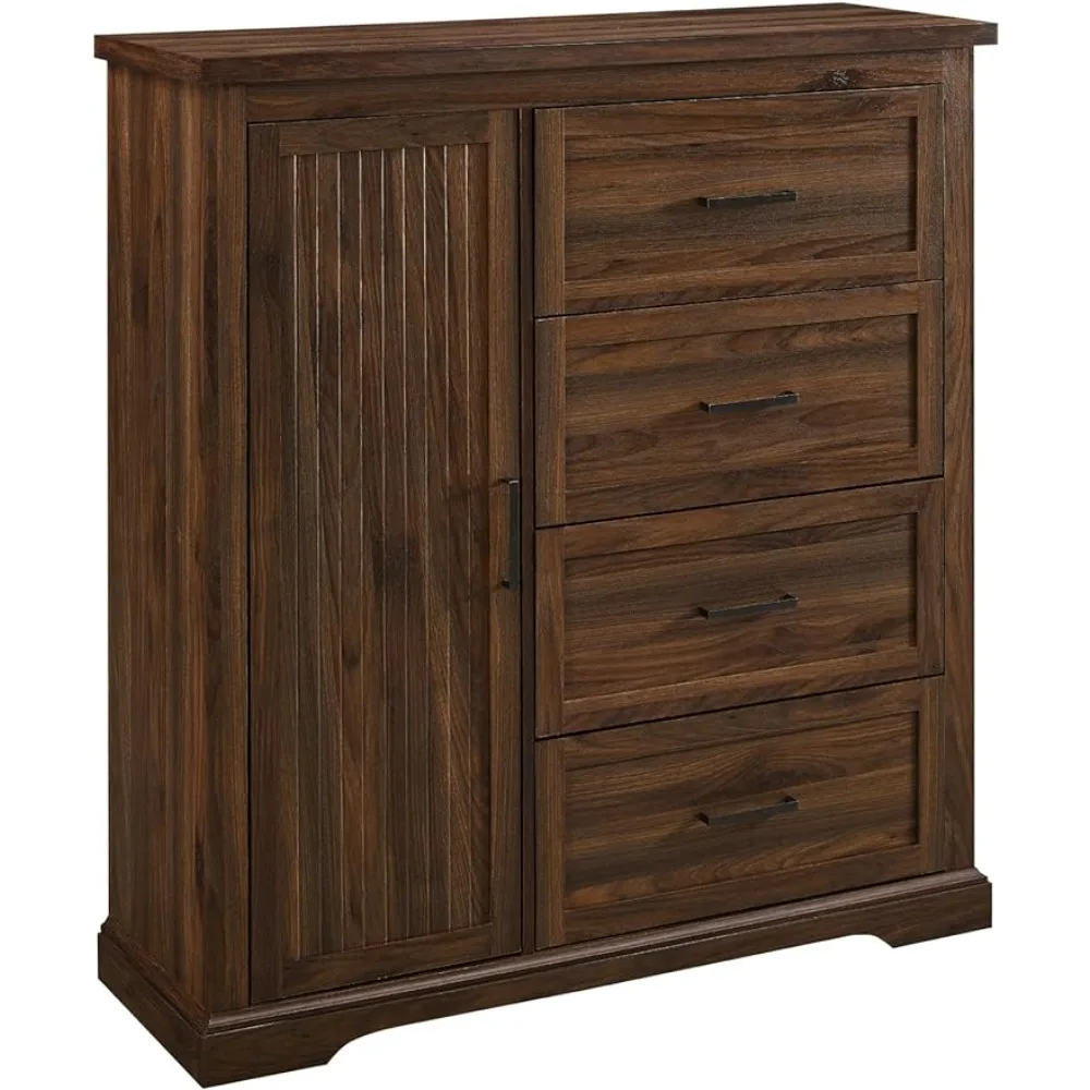 Walker Edison Coronado Coastal Style 4 Drawer Grooved Door Storage Chest, 45 Inch, Dark Walnut