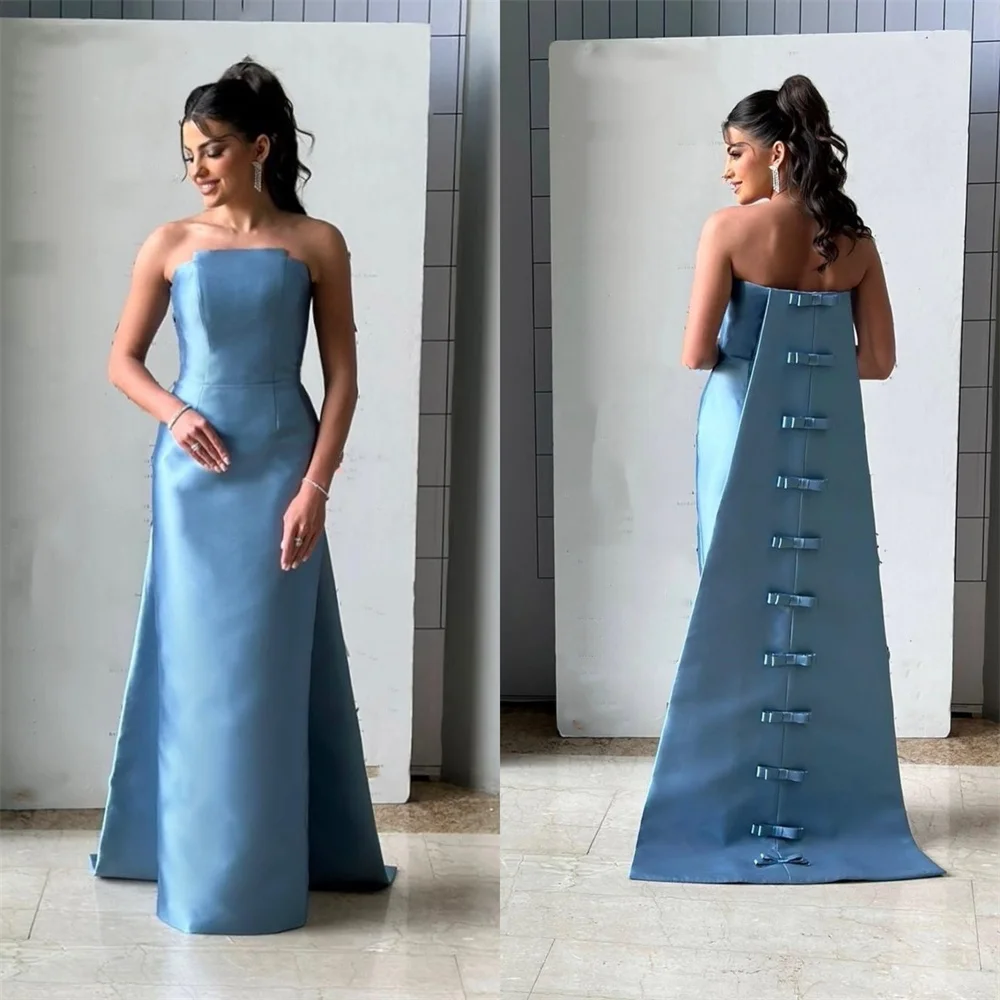 

Customized Prom Dress Evening Strapless Column Floor Length Skirts Open Back Vertically Ribbon Bespoke Occasion Dresses Saudi Ar