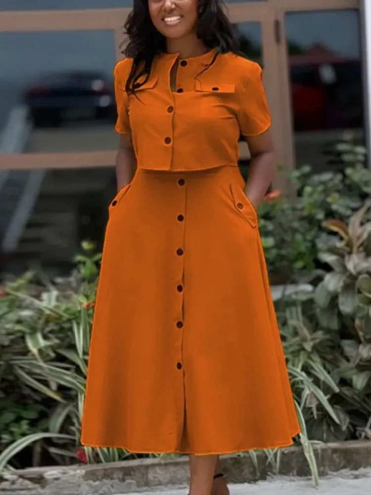 

Женский модный комплект с юбкой на груди, летние удобные топы с круглым вырезом и короткими рукавами, комплекты из двух предметов, новый дизайн, однотонные офисные женские наряды