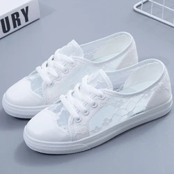 Women's Mesh White Sneakers Fashion Breathable Soft Bottom Vulcanized Shoes Casual Lace Up Walking Flats Zapatillas De Deporte