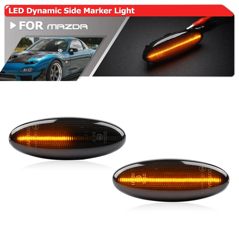 2x Smoked Dynamic Led Side Fender Repeater For Mazda 323 BA BJ 626 GF GW RX7 FD Premacy CP Auto Flowing Turn Signal Lights