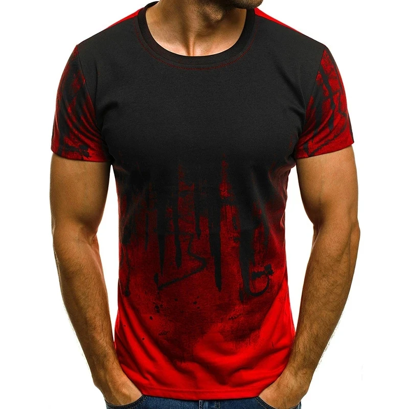 Fashion Summer Male Hiphop Streetwear Fitness Gradient Color 3D Printed T-Shirts High Quality Short-Sleeved T-Shirts